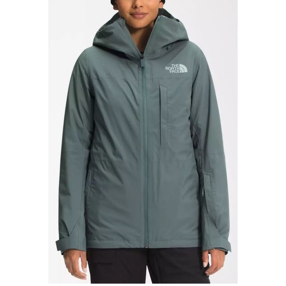 WOMENS THERMOBALL ECO SNOW TRICLIMATE JACKET in BALSAM GREEN - SILVER BLUE - Picture 1 of 5